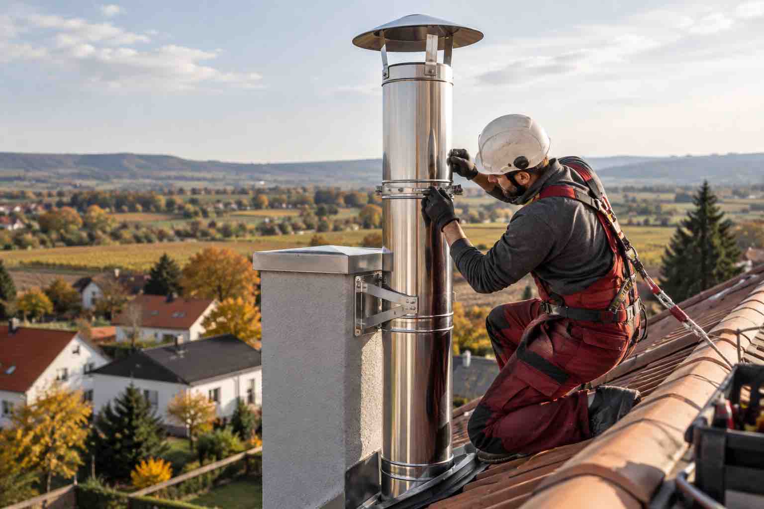 Edelstahlkamin an einem Wohnhaus in Rechnitz